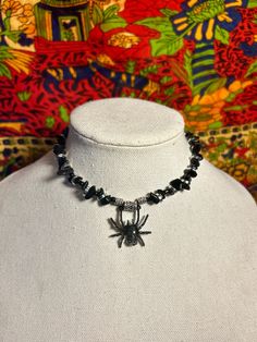 Spider charm on black rock beaded necklace Dress Reference, Black Rock, Choker Necklaces, Shopping List, The Rock, Style Me, Choker, Choker Necklace, Etsy Accessories