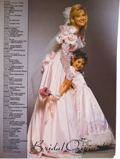 an advertisement for bridal gowns featuring two women in pink dresses