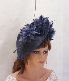 NAVY BLUE  Hat Fascinator with long Quill Feather and Flowers, perfect for Royal Ascot, Kentucky Derby, Weddings Goodwood revival, Christening, Ascot or any special occasion. Gorgeous Lrge Teardrop Navyblue Hat fascinator long quill feather and  Navy Silk flowers  NAVY BLUE Hat Fascinator with long Quill Feather and Flowers, perfect for Royal Ascot, Kentucky Derby, Weddings Goodwood revival, Christening, Ascot or any special occasion. Gorgeous LArge Teardrop Navyblue Hat fascinator long quill fe Blue Costume Hats For Royal Ascot Party, Blue Costume Hats And Headpieces For Royal Ascot Party, Blue Costume Hats And Headpieces For Church, Royal Blue Fascinator For Summer Weddings, Blue Fascinator For Church And Royal Ascot, Blue Mini Hat For Royal Ascot Party, Royal Blue Fascinator For Royal Ascot Wedding, Blue Curved Brim Fascinator For Formal Occasions, Royal Blue Fascinator For Wedding And Royal Ascot