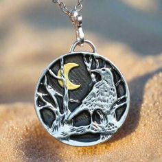 Moon Raven Necklace Gothic Crow Necklace Witchy Jewelry-MoonChildWorld Necklace Dark Aesthetic, Crow Jewelry, Crow Necklace, Raven Jewelry, Flag Bag, Aesthetic Necklace, Raven Pendant, Raven Necklace, Shoe Wall