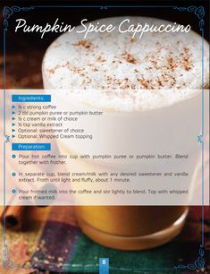 the pumpkin spice cappuccino recipe is shown