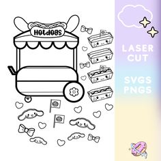 an image of a coloring page for laser cut svg's pigs and hotdogs