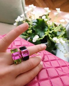 Yellow Gold Semi Precious Mini Emerald Cut Ring For Sale at 1stDibs | yellow gold semi-precious rings Gold Emerald Cut Ring, Three Stone Emerald Cut Ring, Emerald Cut Ring, Green Tourmaline Ring, Fun Bracelet, Emerald Cut Rings, Three Stone Ring, Peridot Stone, Pink Topaz