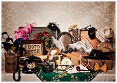 an assortment of old fashion items on a table