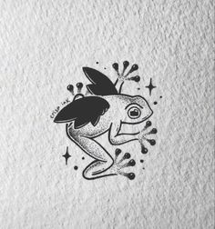 a drawing of a frog with a surfboard on it's back