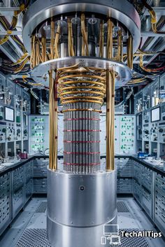 the inside of a large machine room with lots of wires