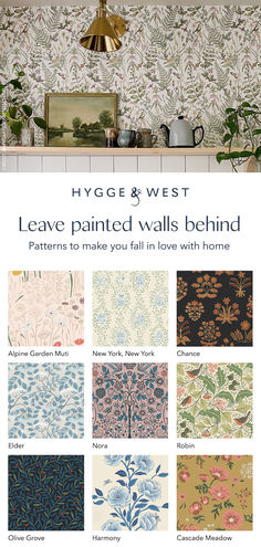 an advertisement for wallpaper with different colors and patterns