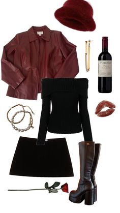 Adele Inspired Outfit, Wine Leather Jacket Outfit, Red Leather Top Outfit, Leather Jacket Mini Skirt Outfit, Red Wine Outfit, Red Leather Skirt Outfit, Wine Red Jacket, Red Leather Jacket Outfit, Magazine Aesthetic