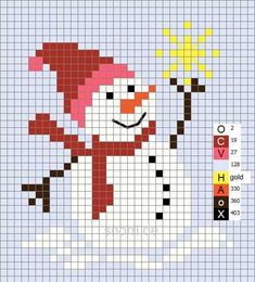 a cross stitch pattern with a snowman holding a star