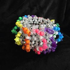 Kandi Collection, Rainbow Kandi, Washer Crafts, Weird Kid, Bracelet Business, Colored Butterfly, Business Things, Scene Core