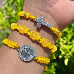 Bracelets are adjustable to wrist  Comes as pictured San Benito Bracelet, Casual Yellow Resizable Jewelry, Casual Resizable Yellow Jewelry, Adjustable Yellow Bracelets, Adjustable Yellow Resizable Bracelets, Adjustable Yellow Resizable Bracelet, Adjustable Yellow Braided Bracelet, Adjustable Resizable Yellow Bracelet, Adjustable Yellow Spiritual Bracelets