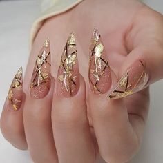 Golden Nails, Pointy Nails, Gold Nail Designs, Gold Nail, Her Nails, Glam Nails, Best Acrylic Nails