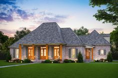 this is an artist's rendering of the front elevation of these ranch house plans