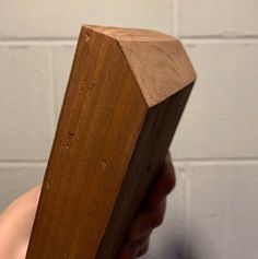 a person holding a piece of wood in their hand