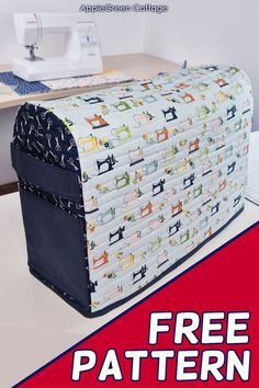 an image of a sewing machine bag with the words free pattern on it and a sewing machine in the background