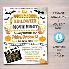 EDITABLE Halloween Movie Night Flyer, Printable PTA PTO Flyer Fall School Church Benefit Fundraiser Event Poster Digital Cinema Party Invite Pta Organization, Pto Flyers, Movie Night Flyer, Cinema Party, Movie Night Invitations, Horror Movie Night, Fundraiser Event, Halloween Movie Night, Halloween Film