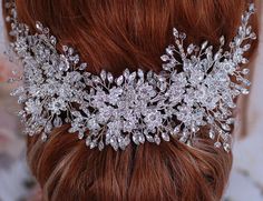 "Wedding Bridal Hairpiece Headband Headpiece Hair Wreath Vine Jewelry Floral Bride Head Piece Weddings Brides Anniversary Party Accessories Ready to Ship Amazingly Beautiful! Lots of Sparkle! New Design! Add a breathtaking touch to your wedding dress with this glamorous and one of a kind bridal hair piece! This stunning silver plated headpiece features the highest quality hand-wired Austrian rhinestones, crystal, encrusted flowers and leaves along with spruced up crystal and rhinestone sprays in Bride Head Piece, Bachelorette Accessories, Bachelorette Party Accessories, Vine Jewelry, Bride Head, Bridal Floral Headpiece, Wedding Hairpiece, Bridal Hairpiece, Bride Bachelorette