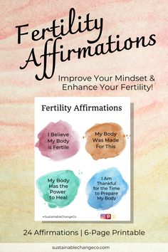 the cover for fertiility affirmations, featuring four different colors and text