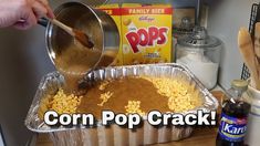 corn pop cracker being poured into a pan