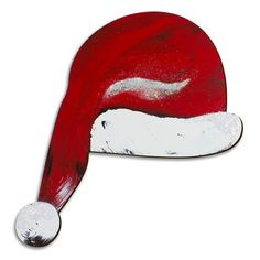 a red santa hat with white trim on it