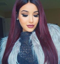 Winter Long Hair Color, Cherry Red And Black Hair, Flirty Hairstyles, Deep Burgundy Hair Color, Deep Burgundy Hair, Dark Burgundy Hair, Maroon Hair, Cherry Plum