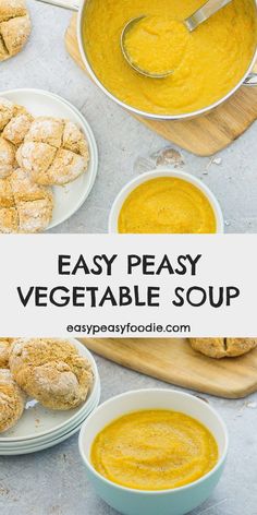 easy peasy vegetable soup in bowls and plates