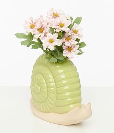 Green Snail Vase - Unique Vintage - Womens, ACCESSORIES, GIFTS/HOME Unique Vintage, Decorative Pieces, Shells, Vase, Ceramics, Green, Flowers, Plants, Color