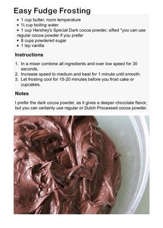 instructions for making fudge frosting in a bowl