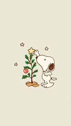 a cartoon dog is standing next to a small christmas tree with a star on it