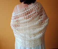 Cream white rectangular crochet bridal shawl, evening shawl, winter shawl, bridal wrap, wedding scarf, wedding shawl, mohair lace stole Crochet Bridal Shawl, Cream Knitted Shawl One Size, Elegant Cream Lace Shawl, Elegant White Shawl With Crochet Lace, Bridal Scarf, White Hand-knitted Winter Shawl, White Crochet One-size Shawl, Shawl Winter, Cozy Shawl