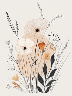 an illustration of flowers and leaves on a beige background