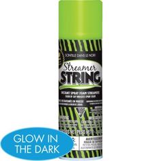 a lime green spray paint with black and white stripes on the bottom, it says scream string