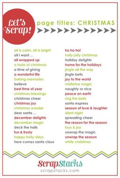 a christmas poem with the words let's scrap on it and an arrow pointing up to