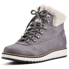 PRICES MAY VARY. Water resistant - Scotchgard by 3M protected Cushioned insole D ring lacing Treaded sporty outsole White Mountain Shoes, Mountain Shoes, Cozy Feeling, White Mountain, Ankle Bootie, Women Lace, Grey Fabric, D Ring, Ankle Booties