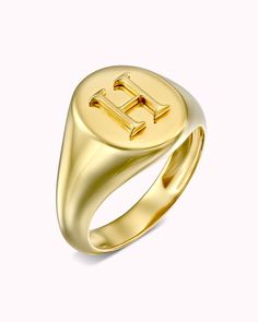 Signet Ring (Serif) – Sparklane Personalized Initial Ring, Letter Ring, Daily Jewelry, Gold Signet Ring, Initial Ring, Ring Pictures, Initial Jewelry, Name Jewelry, Alternative Engagement Rings