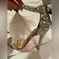 Authentic Jimmy Choo With Stone 3-4 Time Use Very Comfortable Luxury Wedding Shoes With Round Toe, Luxury Silver Gala Wedding Shoes, Luxury Silver Wedding Shoes For Gala, Luxury Silver Open Toe Wedding Shoes, Classy Footwear, Bride Heels, Glass Slippers, Glass Slipper, Jimmy Choo Shoes