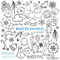 winter doodles clipart for kids