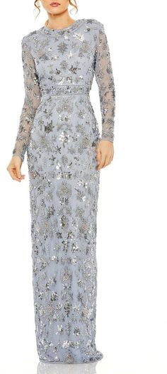 Mac Duggal Sequin Long Sleeve Gown | Nordstrom Floor-length Stretch Sequin Dress, Floor-length Sequin Stretch Dress, Embellished Semi-stitched Long Sleeve Gown, Mac Duggal Dresses Long Sleeve, Twilight Wedding Dresses, Luxury Full-length Sequined Maxi Dress, Twilight Wedding, Mac Duggal, Long Sleeve Gown