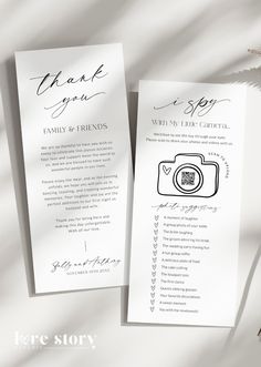 two wedding program cards with the words thank you and family and friends written on them