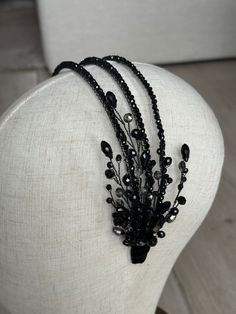 Beautiful black gothic tiara headband will be a perfect add to your look. Made of black crystals and beads that look even better in real life. Gothic Tiara, Black Headpiece, Black Tiara, Tiara Headband, Headband Black, Silver Headband, 9th Grade, Headband Tiara, Black Headband