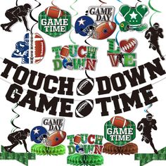 an image of a football game time sign with the words touch down game time on it