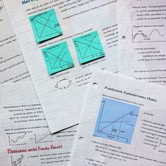 several pieces of paper on top of each other with diagrams and graphs written on them