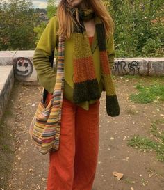 Whimsical Aesthetic Fashion, Whimsy Winter Outfit, Warm Autumn Outfits Aesthetic, Whimsy Aesthetic Outfits, Folksy Outfit, Autumn Hippie Outfits, Eclectic Maximalism Outfit, Funky Sweaters Outfit, Artsy Winter Outfits