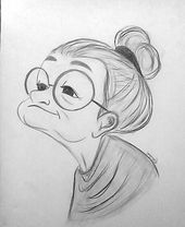 a pencil drawing of a woman with glasses