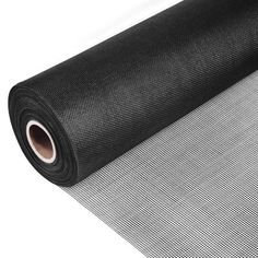 a roll of black mesh fabric on a white background