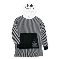 Curl up with the coziest of Nightmares in this Jack Skellington sleep hoodie made of frightfully soft hi-pile fleece. Embroidery of Jack's handsome features on the hood and the film logo on the pouch pocket complement Jack's signature pinstripes. It's perfect for snuggling up with a good and scary story or a favorite Tim Burton classic, perhaps? Hooded Sleepwear For Fall, Black Hooded Winter Sleepwear, Hooded Fleece Sleepwear For Bedtime, Black Hooded Sleepwear For Winter, Halloween Hoodie For Loungewear, Halloween Hooded Loungewear Hoodie, Hooded Halloween Loungewear Hoodie, Hooded Halloween Sleepwear, Sleep Hoodie