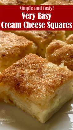 Easy Cream Cheese Squares Easy Cream Cheese Recipes, Cream Cheese Squares, Easy Squares, Crescent Roll Recipes Dessert, Cream Cheese Recipes Dessert, Cheese Squares, Cheese Bars, Cream Cheese Bars