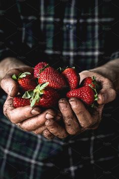 a person holding some strawberries in their hands