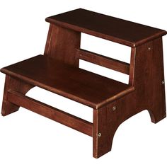 a wooden step stool sitting on top of a white background