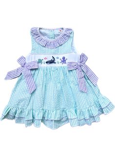 Girl’s Aquarium Dress – Southern Peach Smocks, LLC Playful Smocked Dress For Playdate, Playful Smock Dress For Playdate, Playful Cotton Smocked Playtime Dress, Playful Cotton Smocked Dress, Playful Cotton Smocked Dress With Smocked Back, Cotton Smocked Dress With Ruffles For Playtime, Preppy Cotton Dress For Playtime, Playful White Smocked Dress, Cotton Dress With Smocked Back For Playdate